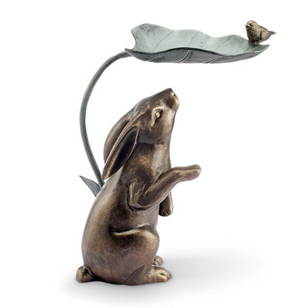 Whismy Rabbit Bird Feeder Leaf Aluminum Sculpture Statue Gardens